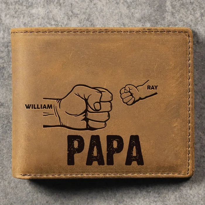 Gepersonaliseerde leren portemonnee voor mannen met 2-6 namen, cadeau voor vader en kinderen