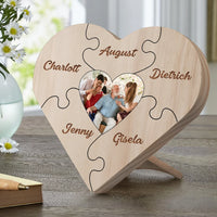 Familie Hart Houten Decoratie - Gepersonaliseerde Foto & 3-9 Naam Puzzel Bureaudecoratie Houten Ornament