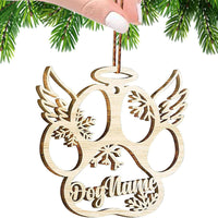 Aangepaste houten kerstversiering met naam, hondenpoothanger met vleugels