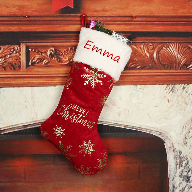 Chaussette de Noël personnalisée rouge Joyeux Noël avec nom personnalisé