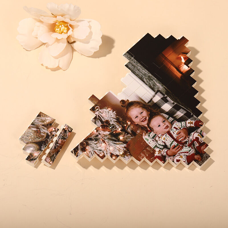 Gepersonaliseerde bouwsteenpuzzel Gepersonaliseerd hartvormig fotoblok