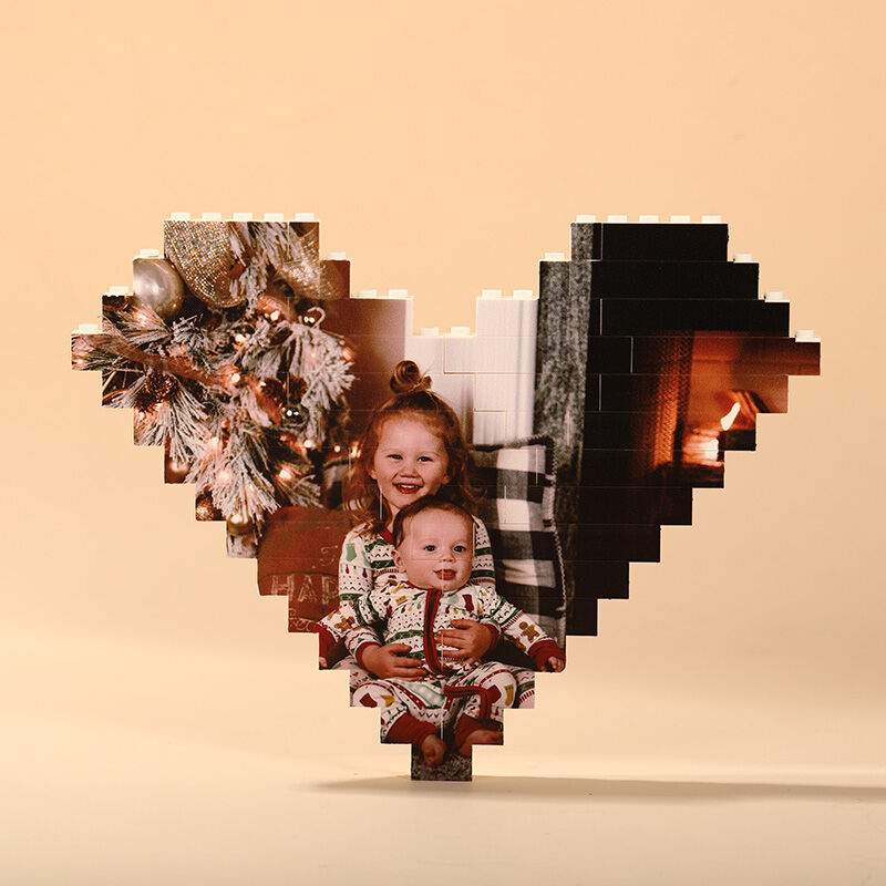 Gepersonaliseerde bouwsteenpuzzel Gepersonaliseerd hartvormig fotoblok