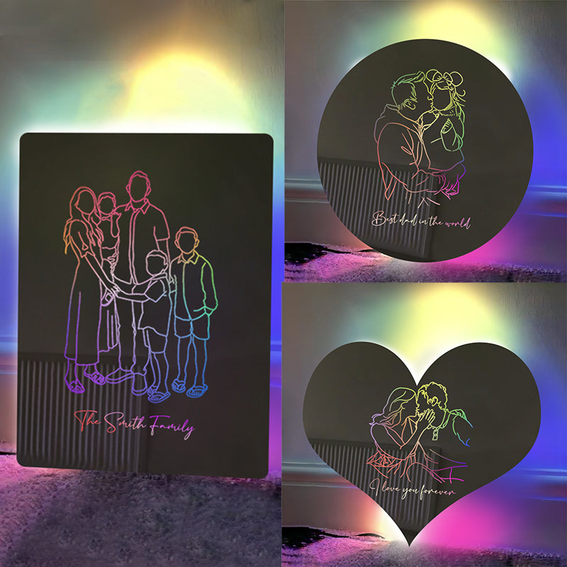 Gepersonaliseerde fotolijntekening LED-spiegellamp