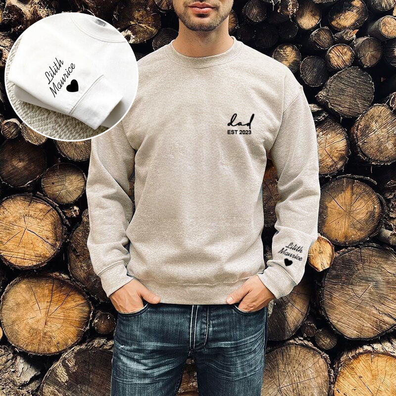 Sweat-shirt personnalisé avec nom et date individuels pour le meilleur papa