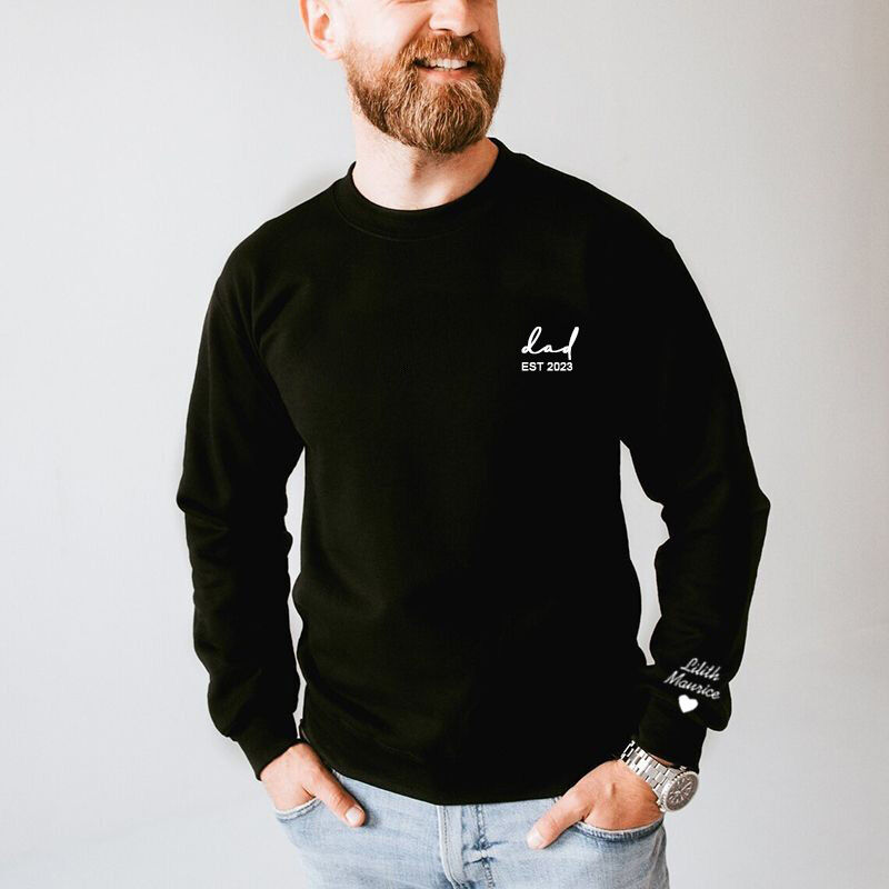 Sweat-shirt personnalisé avec nom et date individuels pour le meilleur papa