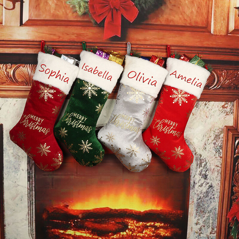 Chaussette de Noël personnalisée rouge Joyeux Noël avec nom personnalisé