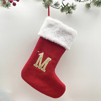 Chaussette de Noël personnalisée avec initiales et bonnet de Père Noël, cadeau de Noël