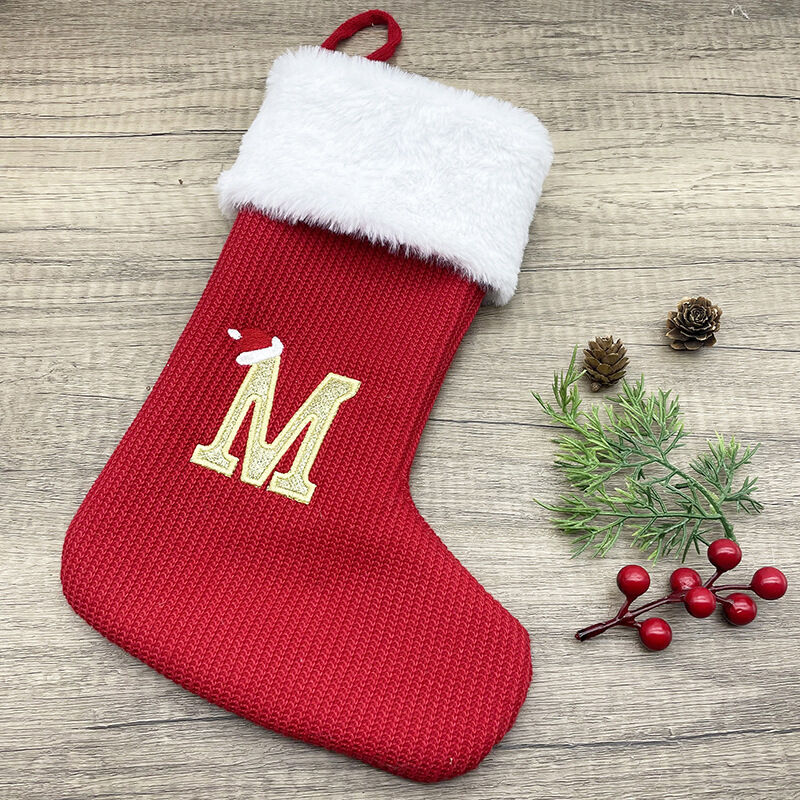 Chaussette de Noël personnalisée avec initiales et bonnet de Père Noël, cadeau de Noël