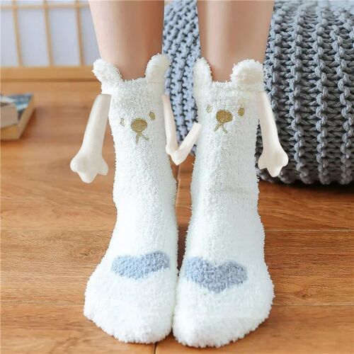 Schattige magnetische sokken met hartjespatroon, hand in hand, warm cadeau voor koppels