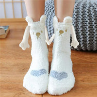 Schattige magnetische sokken met hartjespatroon, hand in hand, warm cadeau voor koppels