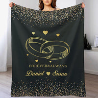 Couverture personnalisée avec motif d'anneaux brillants. Joli cadeau pour les couples.