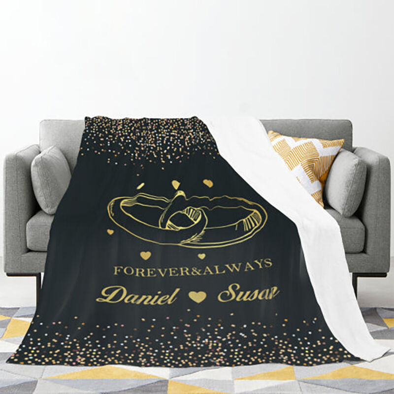 Couverture personnalisée avec motif d'anneaux brillants. Joli cadeau pour les couples.
