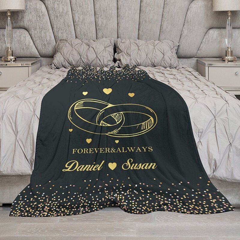 Couverture personnalisée avec motif d'anneaux brillants. Joli cadeau pour les couples.