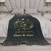 Couverture personnalisée avec motif d'anneaux brillants. Joli cadeau pour les couples.