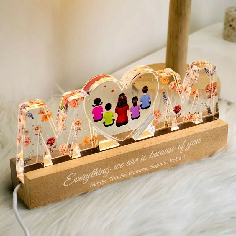 Gepersonaliseerde acryl letterlamp, gepersonaliseerd kindergroepscadeau voor moeder