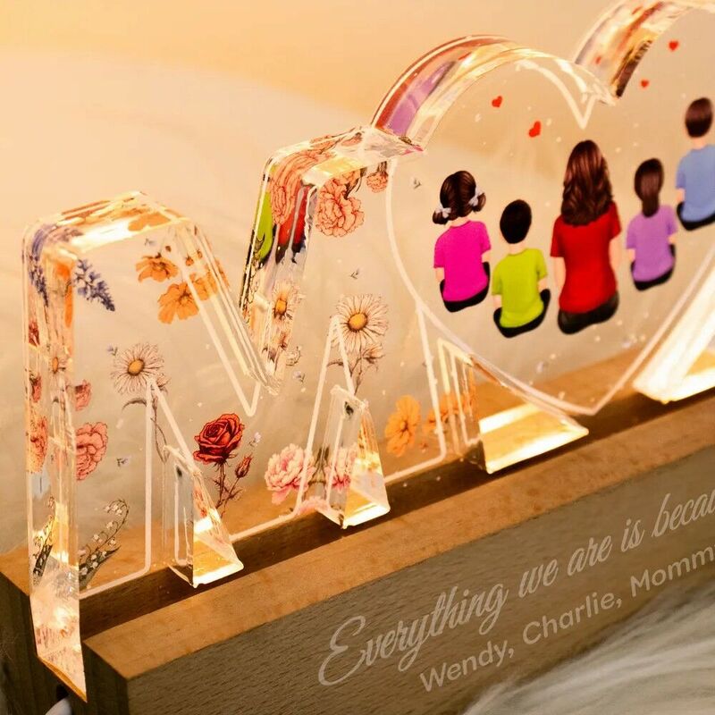 Gepersonaliseerde acryl letterlamp, gepersonaliseerd kindergroepscadeau voor moeder