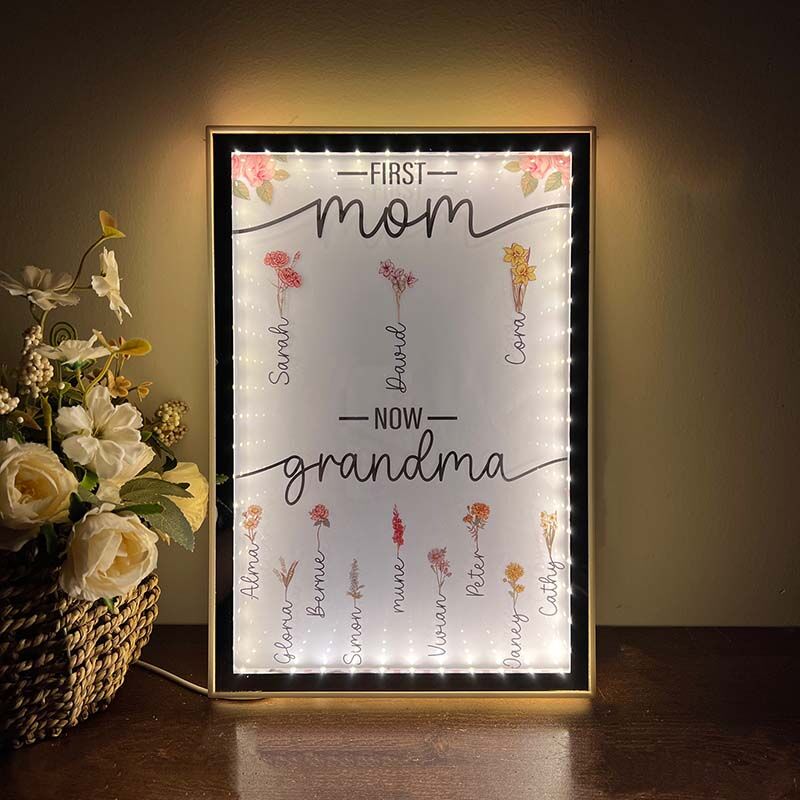 Lampe miroir personnalisée avec nom et fleur de naissance, beau cadeau pour maman