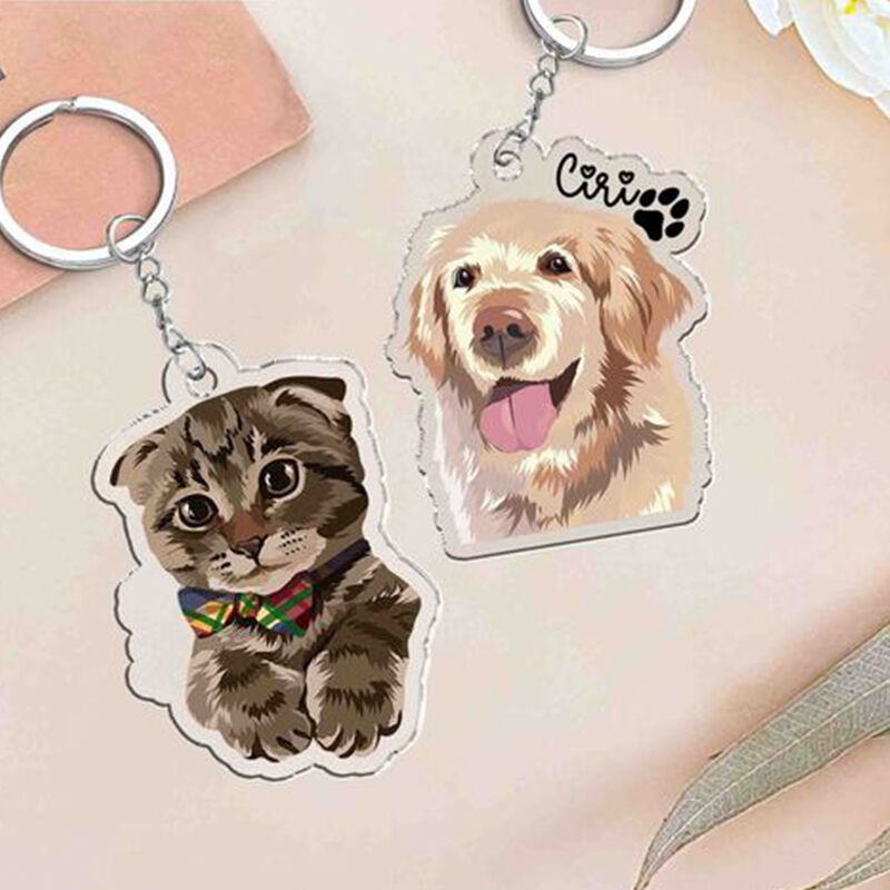 Gepersonaliseerde acryl foto sleutelhanger, warm cadeau voor dierenliefhebbers