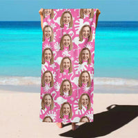 Gepersonaliseerde fotobadhanddoek, strandhanddoek met flamingopatroon, leuk cadeau voor je beste vriend(in).