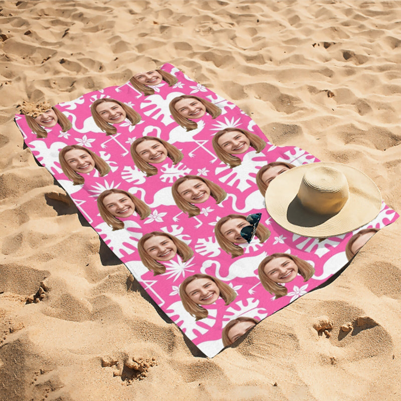 Gepersonaliseerde fotobadhanddoek, strandhanddoek met flamingopatroon, leuk cadeau voor je beste vriend(in).