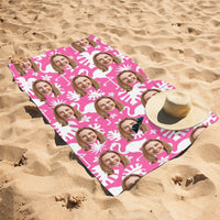 Gepersonaliseerde fotobadhanddoek, strandhanddoek met flamingopatroon, leuk cadeau voor je beste vriend(in).