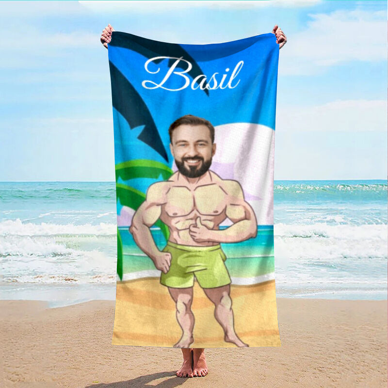Gepersonaliseerde badhanddoek met foto, strandhanddoek met naam, cool cadeau voor een vriend