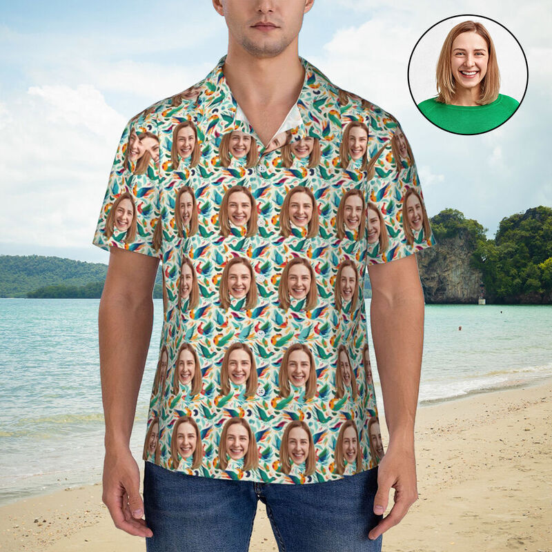 Gepersonaliseerd Hawaiiaans shirt met vogelprint in tropische stijl voor heren