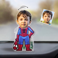 Gepersonaliseerde Bobblehead acryl standaard met aangepaste kinderfoto en Spiderman-ontwerp, aantrekkelijk cadeau voor kinderen