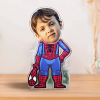 Gepersonaliseerde Bobblehead acryl standaard met aangepaste kinderfoto en Spiderman-ontwerp, aantrekkelijk cadeau voor kinderen