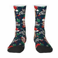 Gepersonaliseerde gezichtssokken met kerstmuts en decoratief patroon voor Kerstmis