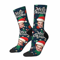 Gepersonaliseerde gezichtssokken met kerstmuts en decoratief patroon voor Kerstmis