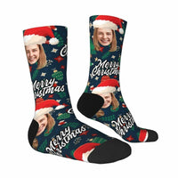 Gepersonaliseerde gezichtssokken met kerstmuts en decoratief patroon voor Kerstmis