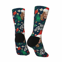 Gepersonaliseerde gezichtssokken met kerstmuts en decoratief patroon voor Kerstmis