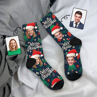 Gepersonaliseerde gezichtssokken met kerstmuts en decoratief patroon voor Kerstmis
