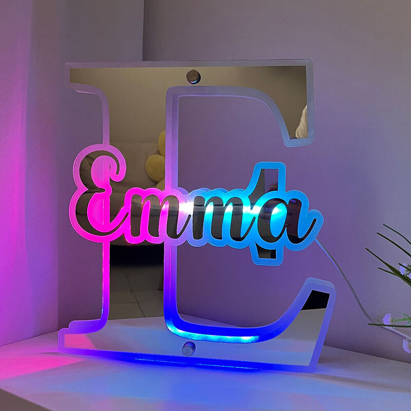 Lampe miroir personnalisée avec nom et initiales personnalisés, cadeau de Noël sympa