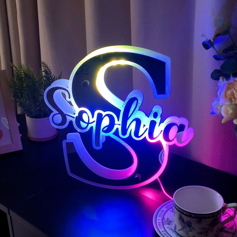 Lampe miroir personnalisée avec nom et initiales personnalisés, cadeau de Noël sympa