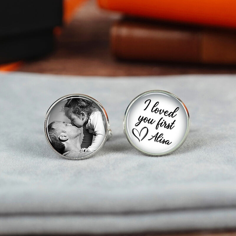 Boutons de manchette personnalisés Je t'ai aimé en premier Design photo en tons gris Cadeau parfait pour cher papa