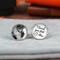 Boutons de manchette personnalisés Je t'ai aimé en premier Design photo en tons gris Cadeau parfait pour cher papa