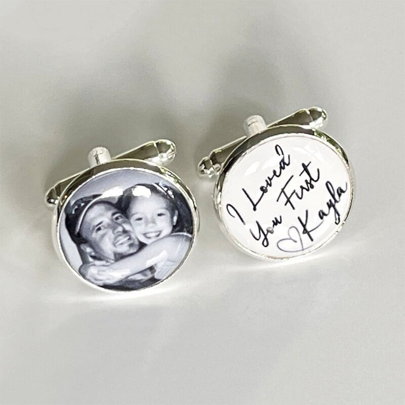 Boutons de manchette personnalisés Je t'ai aimé en premier Design photo en tons gris Cadeau parfait pour cher papa