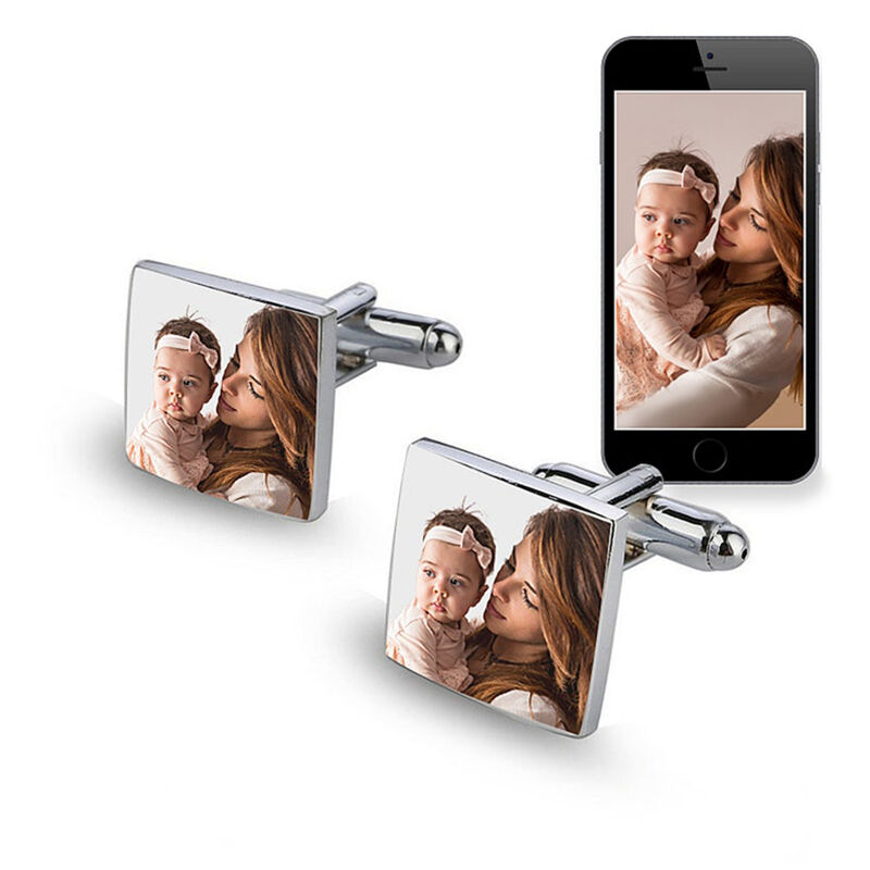 Gepersonaliseerde vierkante manchetknoop Eigen fotoontwerp Betekenisvol uniek cadeau voor hem vader