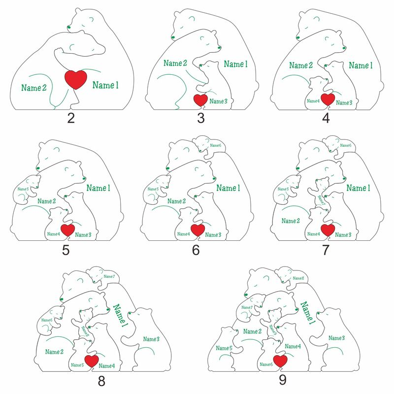 Gepersonaliseerd berenfamilie puzzelspiegellicht warm kerstcadeau voor familie