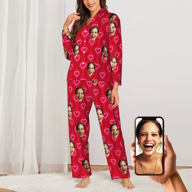Pyjama personnalisé avec photo personnalisée, motif cœur rouge brillant, cadeau attrayant pour elle