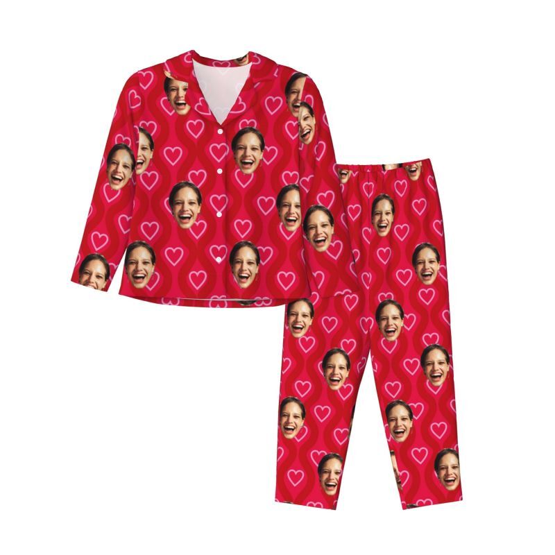 Pyjama personnalisé avec photo personnalisée, motif cœur rouge brillant, cadeau attrayant pour elle