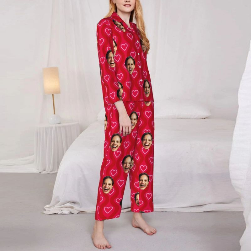 Pyjama personnalisé avec photo personnalisée, motif cœur rouge brillant, cadeau attrayant pour elle