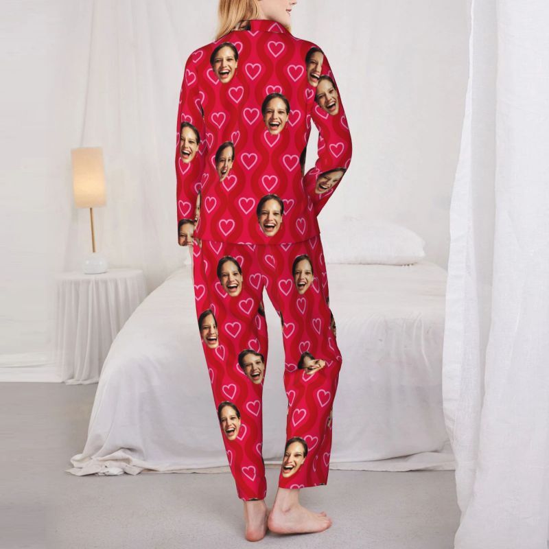 Pyjama personnalisé avec photo personnalisée, motif cœur rouge brillant, cadeau attrayant pour elle