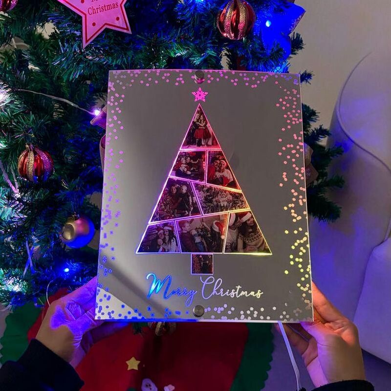 Miroir lumineux personnalisé pour sapin de Noël, noms de famille personnalisés, décoration d'intérieur amusante