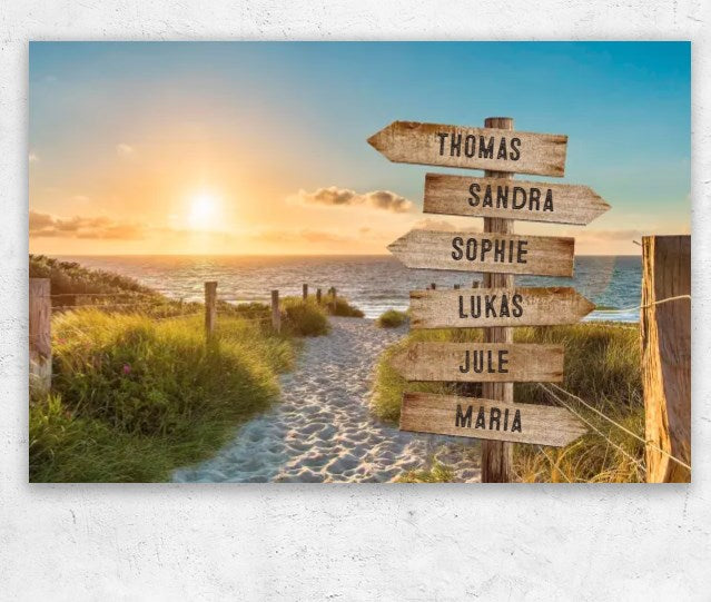 Toile personnalisée « Panneau sur la plage »