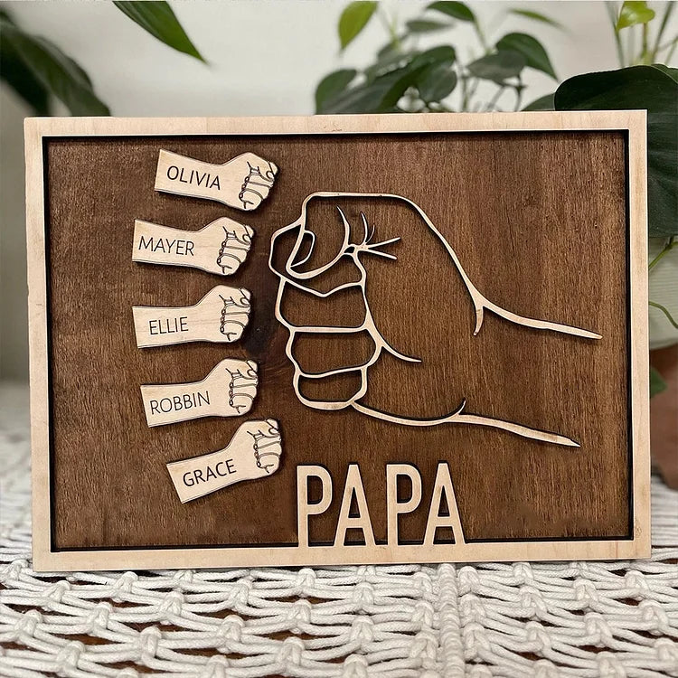 Cadre en bois personnalisé avec 1 à 6 noms pour papa