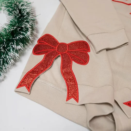 Sweat-shirt personnalisé avec broderie, nœud latéral pailleté et motif sapin de Noël, cadeau créatif pour un être cher