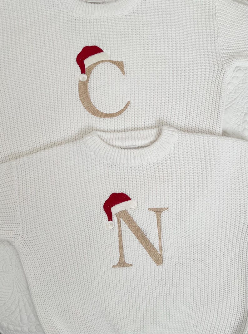 Kerstmuts Monogram Oversized Kinder Peuter Geborduurde Babytrui